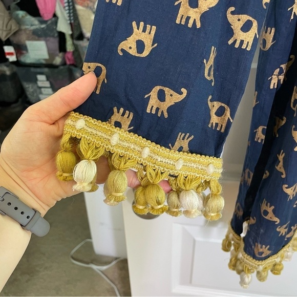 Boutique Lexi York 100% Cotton Elephant Print Shift Dress w/Ornate Pompom Tassel - Picture 7 of 11